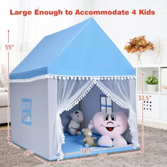 Costway Kids Play Tent Large Playhouse Children Play Castle Fairy Tent Gift w/ Mat Pink\Blue image {5}