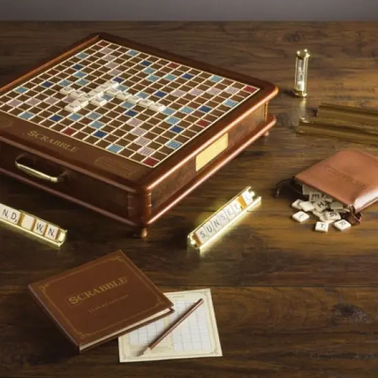 WS Game Company Scrabble Luxury Edition Board Game with Rotating Wooden Game Board image {8}