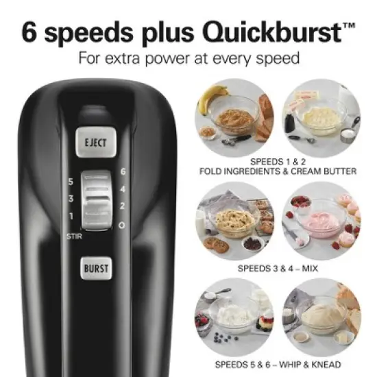 Hamilton Beach 6 Speed Hand Mixer Ultimate Speed Control 62631: 250W Black Handheld Mixer for Kitchen, Dishwasher-Safe Parts image {1}