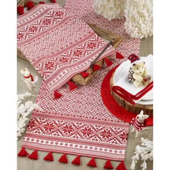 Saro Lifestyle Christmas Pattern Cotton Table Runner image {2}