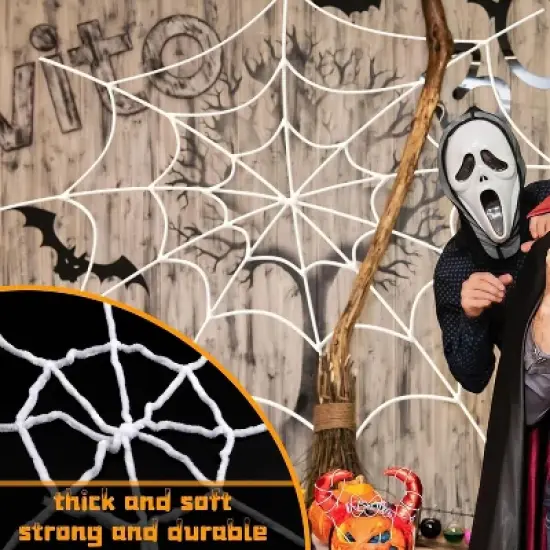 Spider Webs Halloween Decorations Outdoor, 10.5ft 7 Coils White Fake Spider Web, Wall Decor for Halloween Party image {2}