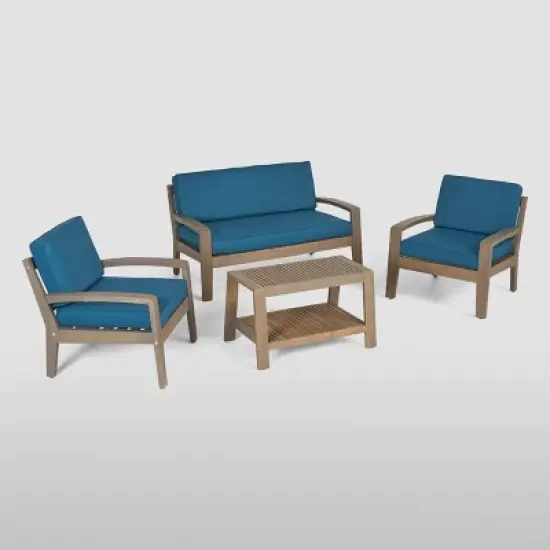 4pc Grenada Acacia Patio Chat Set Gray - Christopher Knight Home image {1}