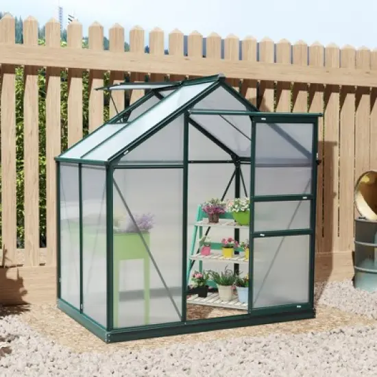 Outsunny Polycarbonate Greenhouse, Heavy Duty Outdoor Aluminum Walk-in Green House Kit with Vent & Door for Backyard Garden image {1}