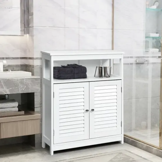 Costway Bathroom Wood Storage Cabinet w/ Double Shutter Door image {3}