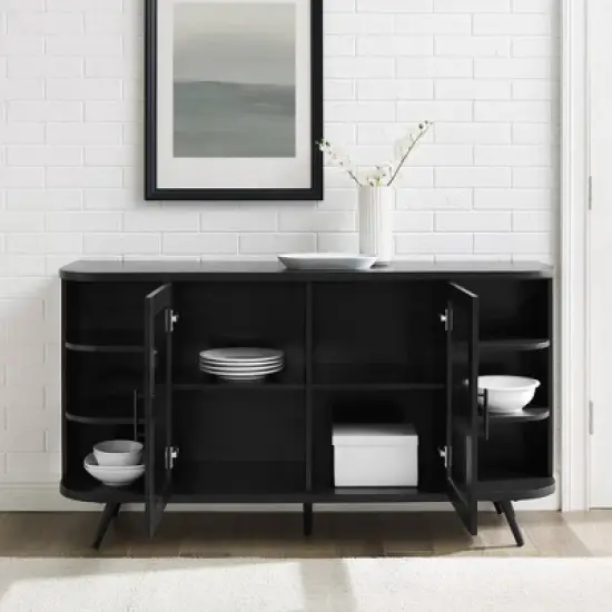 Mid-Century Modern Glass Double Door Curved Sideboard - Saracina Home image {4}