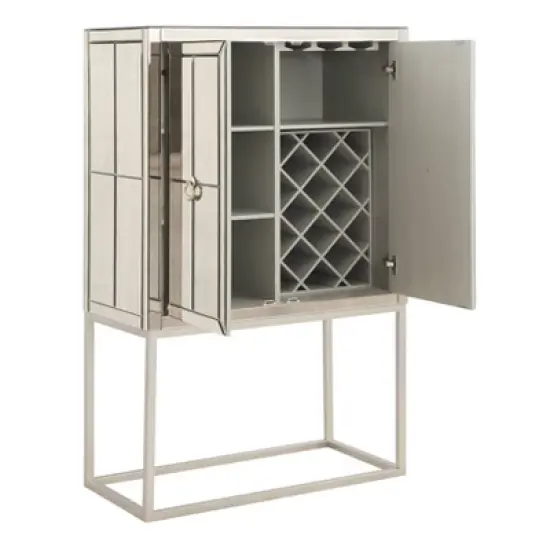 Robbie Contemporary 2 Door Mirrored Bar Cabinet with Wine Storage Gold - Treasure Trove image {2}