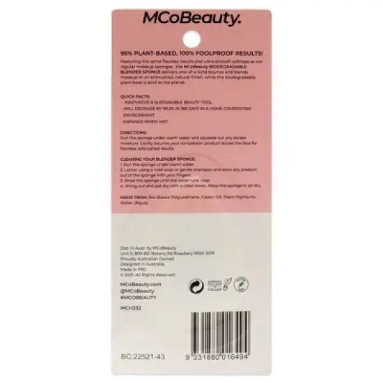 MCoBeauty Biodegradable Makeup Blender - 1 Pc Sponge image {1}
