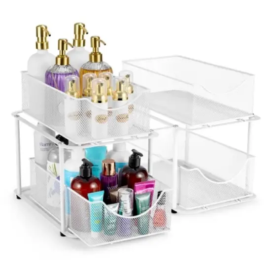Sorbus 2 Pack 2 Tier Baskets with Mesh Sliding Drawers - Ideal Cabinet, Under the Sink, etc - Great for Bathroom, Kitchen, Office, etc. image {11}