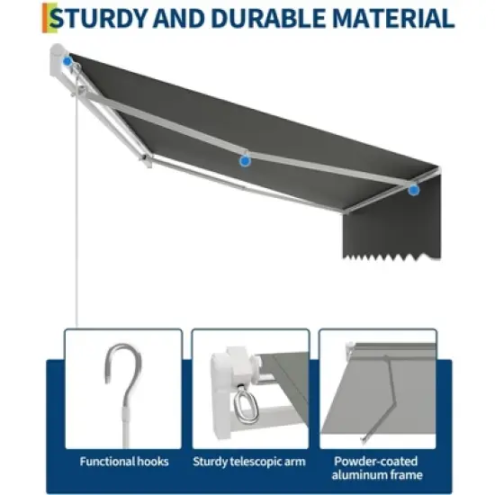 Manual Retractable Awning, Waterproof Sun Shade Patio Awning, Heavy Duty Aluminum Frame, 280g Polyester Fabric, Adjustable Roll Out Awning image {5}