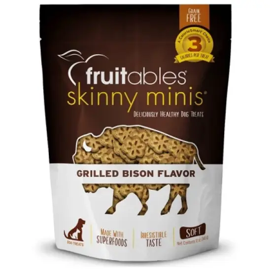 Fruitables Skinny Minis Grilled Bison Flavor Healthy Low Calorie Chewy Dog Treats - 12oz image {7}