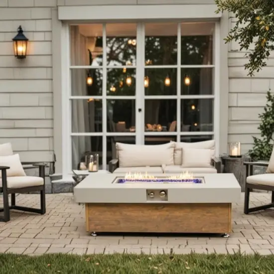 Racxily 48_inch Iron Fire Pit Table with Wood Grain image {4}