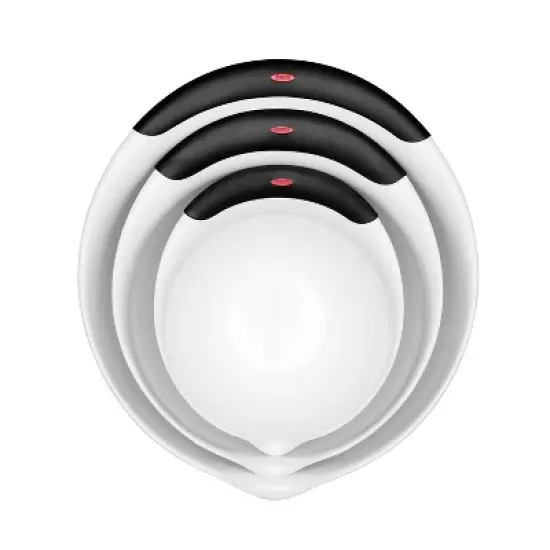 OXO 3pc Plastic Mixing Bowl Set with Black Handles: Dishwasher-Safe, 1.5, 3, 5 qt. Bowls, Polypropylene, Black image {2}