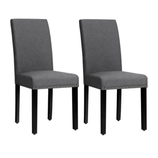 Costway Set of 2 Fabric Dining Chairs Upholstered with Nailhead Trim image {11}