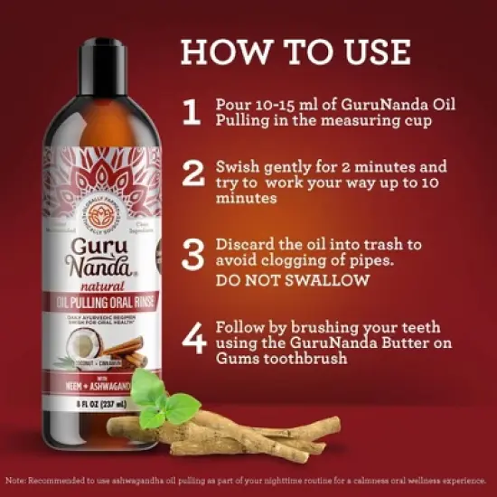 GuruNanda Coconut & Cinnamon Oil Pulling Flavor + Neem and Ashwagandha Mouthwash - 8 fl oz image {7}