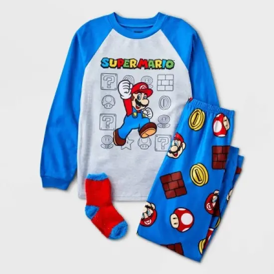Boys' Super Mario Kart 2pc Pajama Set with Socks - Blue image {4}