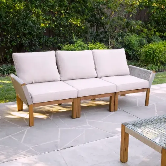 Brendina Outdoor 3-Seater Sofa - Natural with Gray Cushions - SEI image {1}