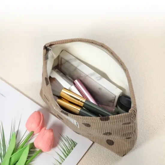 Unique Bargains Portable Corduroy Polka Dot Makeup Bags and Organizers 1 Pc image {2}