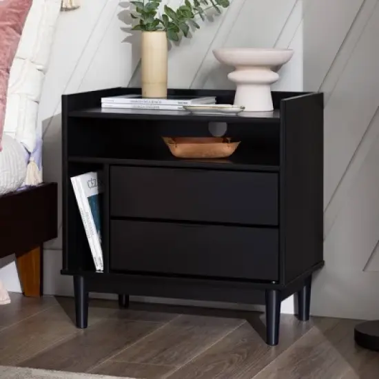 Mid-Century Modern Solid Wood 2 Drawer Nightstand - Saracina Home image {3}
