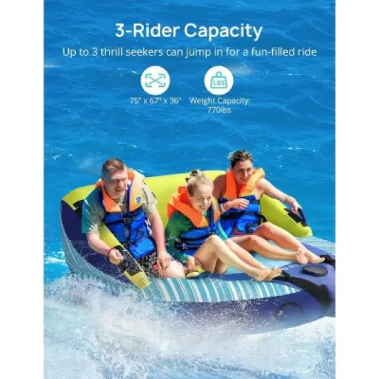 EVAJOY 3-Person Towable Inflatable Tube for Boating for 1-3 Rider image {2}