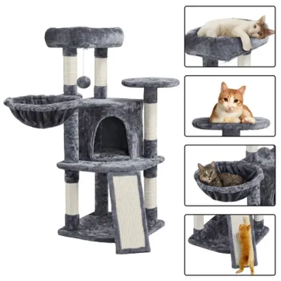 Yaheetech 42" Plush Cat Tree Condo for Small Medium Cats image {3}