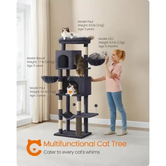 Feandrea Cat Tree, 69-Inch Tall Cat Tower for Indoor Cats, Multi-Level Cat Condo with 2 Caves, 2 Baskets, 5 Scratching Posts, Self-Groomer image {1}
