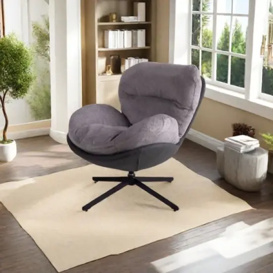 Grungis Chenille Swivel Office Chair NO Wheels,Modern Gaming Chair with Black Metal Base,Computer Chair for Office image {7}