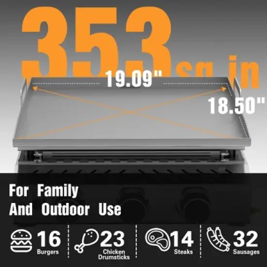 RW FLAME 3-Burner Portable Propane Griddle, 25" 304 Stainless Steel Tabletop Gas Grill, 24,000 BTU for Camping, RVs, Outdoor BBQ image {10}