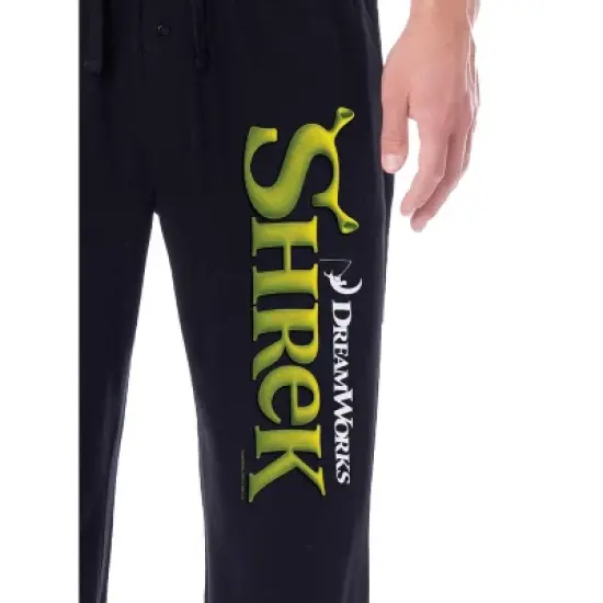 DreamWorks Shrek Men's Movie Film Title Logo Character Sleep Pajama Pants Black image {1}