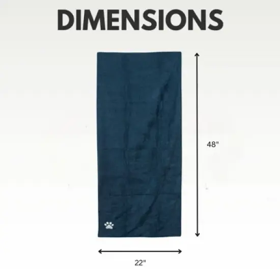 Country Living Large Marine Blue Microfiber Dog Bath Towel - Quick-Drying, Absorbent, and Durable, Machine Washable, Embroidered Paw Print, 48" x 22" image {7}