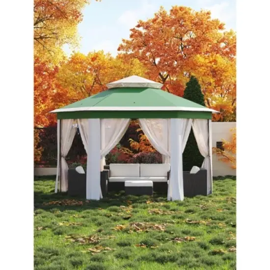 13x13FT Pop Up Gazebo Screen Tent with 6 Sided Sun Shelter and Mesh Mosquito Netting, Hexagonal Instant Canopy Tent for Outdoor Patio image {6}