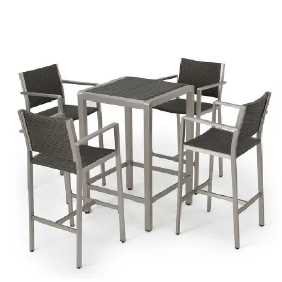 GDFStudio Crested Bay Outdoor 5 Piece Wicker and Aluminum Bar Set image {1}