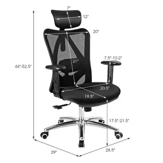High Back Mesh Office Chair Adjustable Lumbar Support&Headrest Home Study Black image {3}