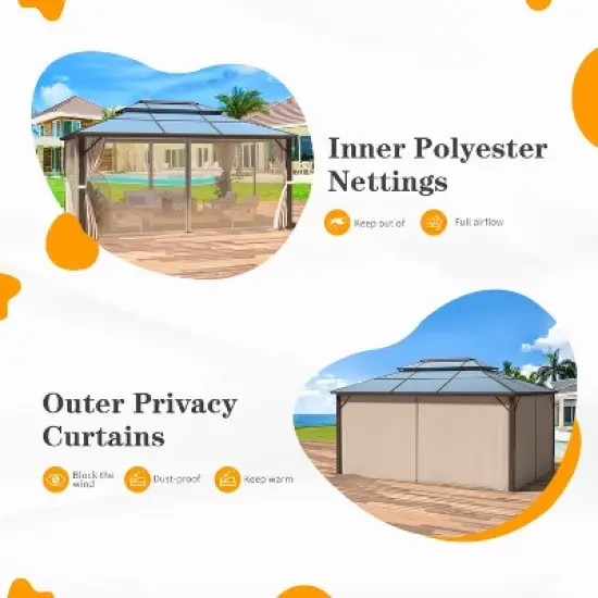 EROMMY 12 FT X 16 FT Aluminum Patio Gazebo image {4}