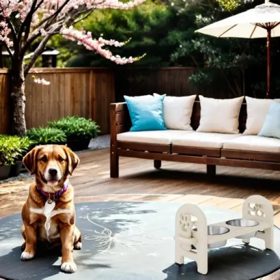 INFURNIC Pet Bowl Adjustable Travel Ready Recycled Durable Poly Lumber Easy to Pack Modern Design, Beige, 19"*7"*9.5" image {1}