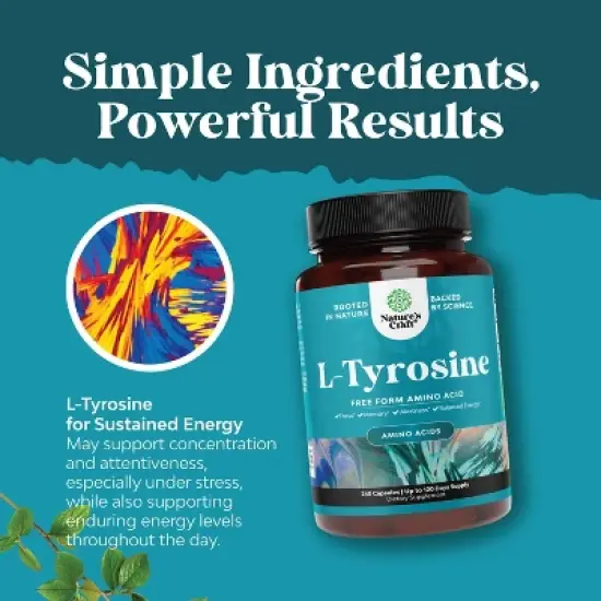 L-Tyrosine Capsule, High Strength L-Tyrosine Supplement for Mental Energy, Mood, Focus, Attention & Cognition, Nature's Craft, 240ct image {3}