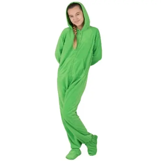 Footed Pajamas - Emerald Green Kids Hoodie Fleece Onesie image {2}