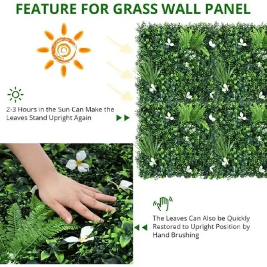 12PCS 20"x20" Artificial Grass Wall Faux Mixed Flowers & Plants Hedge Screen image {1}