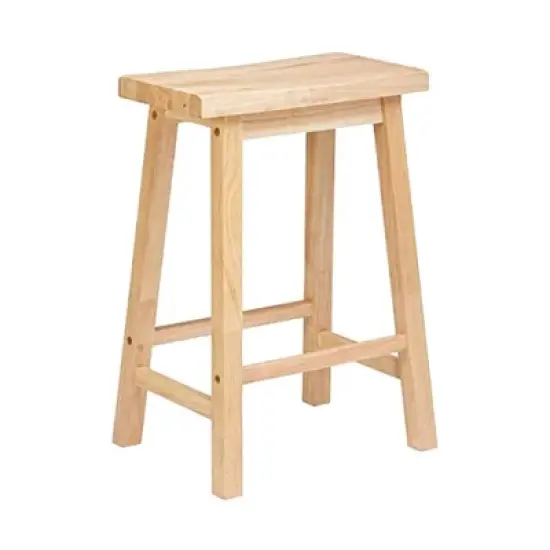 PJ Wood Classic Saddle-Seat 29" Tall Kitchen Counter Stool for Homes, Dining Spaces, and Bars w/ Backless Seat, 4 Square Legs, Natural (2 Pack) image {1}