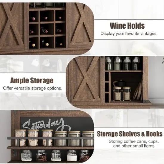 75" Tall Coffee Hutch Cabinet Large Kitchens Storage Cabinets White Coffee Bar Cabinet Cupboard with Sliding Barn Door image {3}
