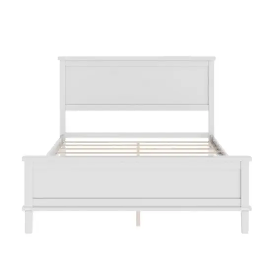 Full/Queen/King Size Platform Bed Frame with Headboard and Wood Slat Support, White/Brown-ModernLuxe image {3}