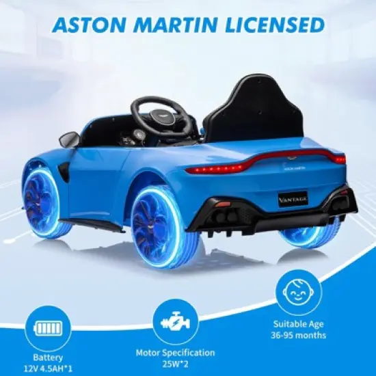 12V Ride on Sports Car for Kids, Licensed Aston Martin Battery Powered Car Toddles, Ride on Toy with RC, Horn, Soft Start image {2}