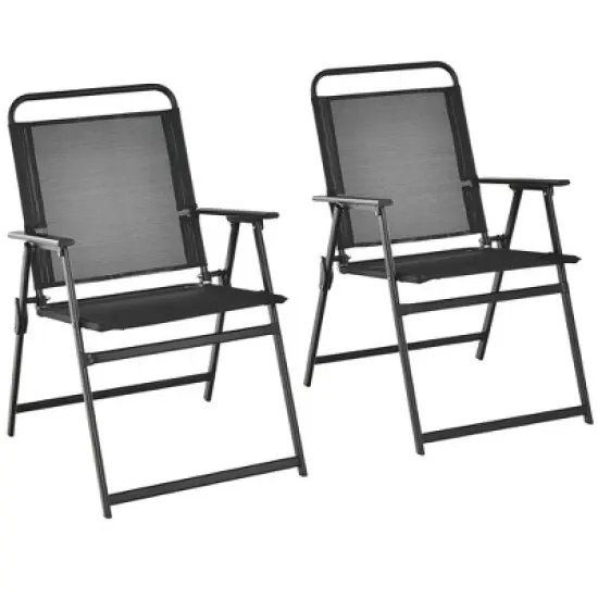 Costway 2pcs Patio Folding Chairs Heavy-Duty Metal Frame Armrests Portable Outdoor image {9}