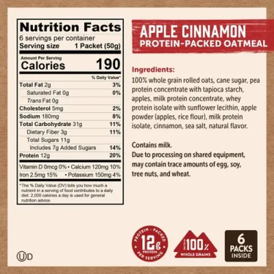 Kodiak Apple Cinnamon Oatmeal Packets - 6pk / 10.58oz image {1}