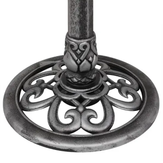Alpine Corporation 28" Polyresin Pedestal Bird Bath With Scrollwork Base & Ground Stakes Gray image {4}