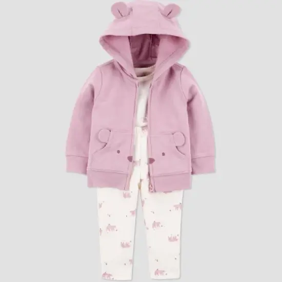 Carter's Just One You&reg; Baby Girls' 3pc French Terry Bear Sweatshirt & Pants Set - Pink image {1}