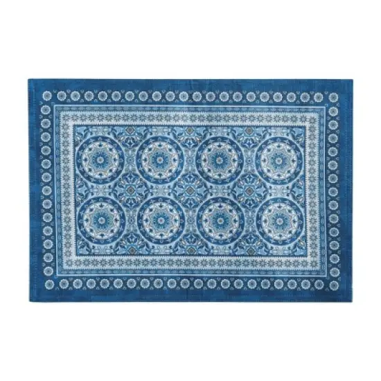 Vietri Medallion Blue Block Print Stain & Water Resistant Indoor/Outdoor Placemats, Set of 4 - Multicolor - 13x19 - Elrene Home Fashions image {2}