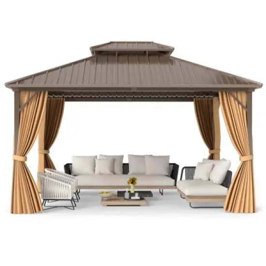 Costway 14 x 12 FT Hardtop Gazebo Aluminum Frame Permanent Pavilion with Curtains & Netting image {1}