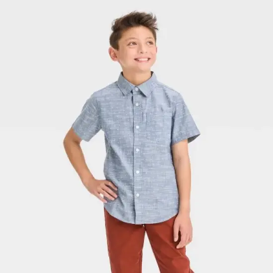 Boys' Short Sleeve Polka Dots Button-Down Shirt - Cat & Jack&trade; Blue image {3}