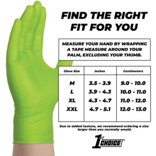 1st Choice Green Disposable Nitrile Gloves with Raised Diamond Grip- Medium Duty, Industrial Grade - Perfect for Mechanics, Household Cleaning & More image {6}