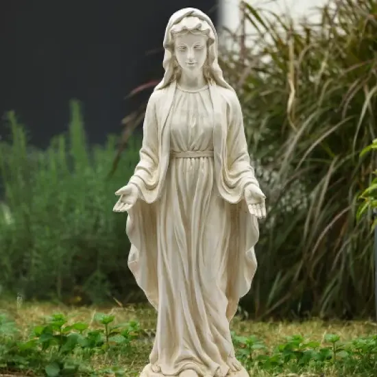 LuxenHome 30.5" H Virgin Mary Indoor Outdoor Statue Garden Statues, Gray or Ivory image {3}